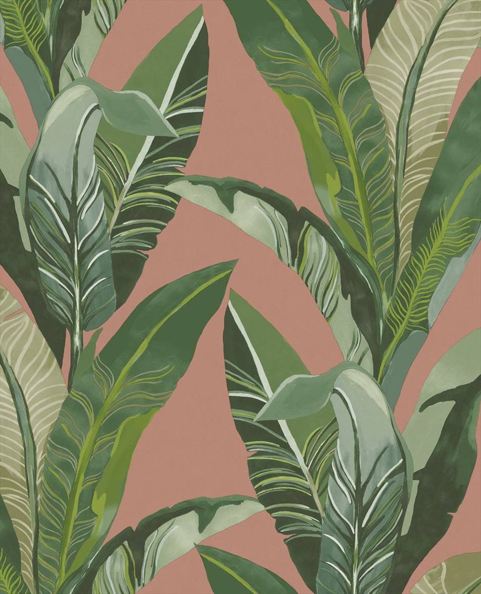 Lush Palms - Green on Terracotta - Wallpaper Trader