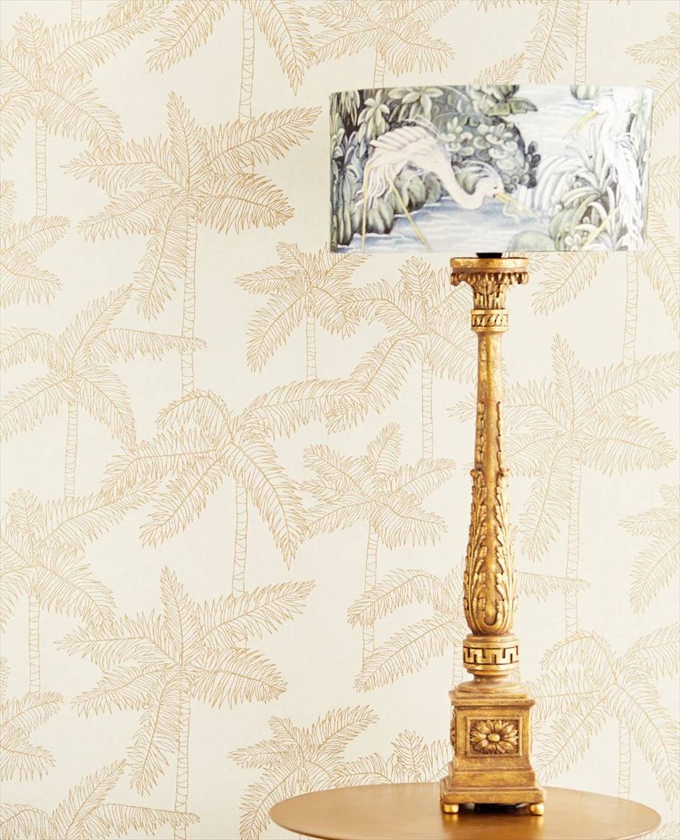 Vivid Palms - Gold on Cream - Wallpaper Trader