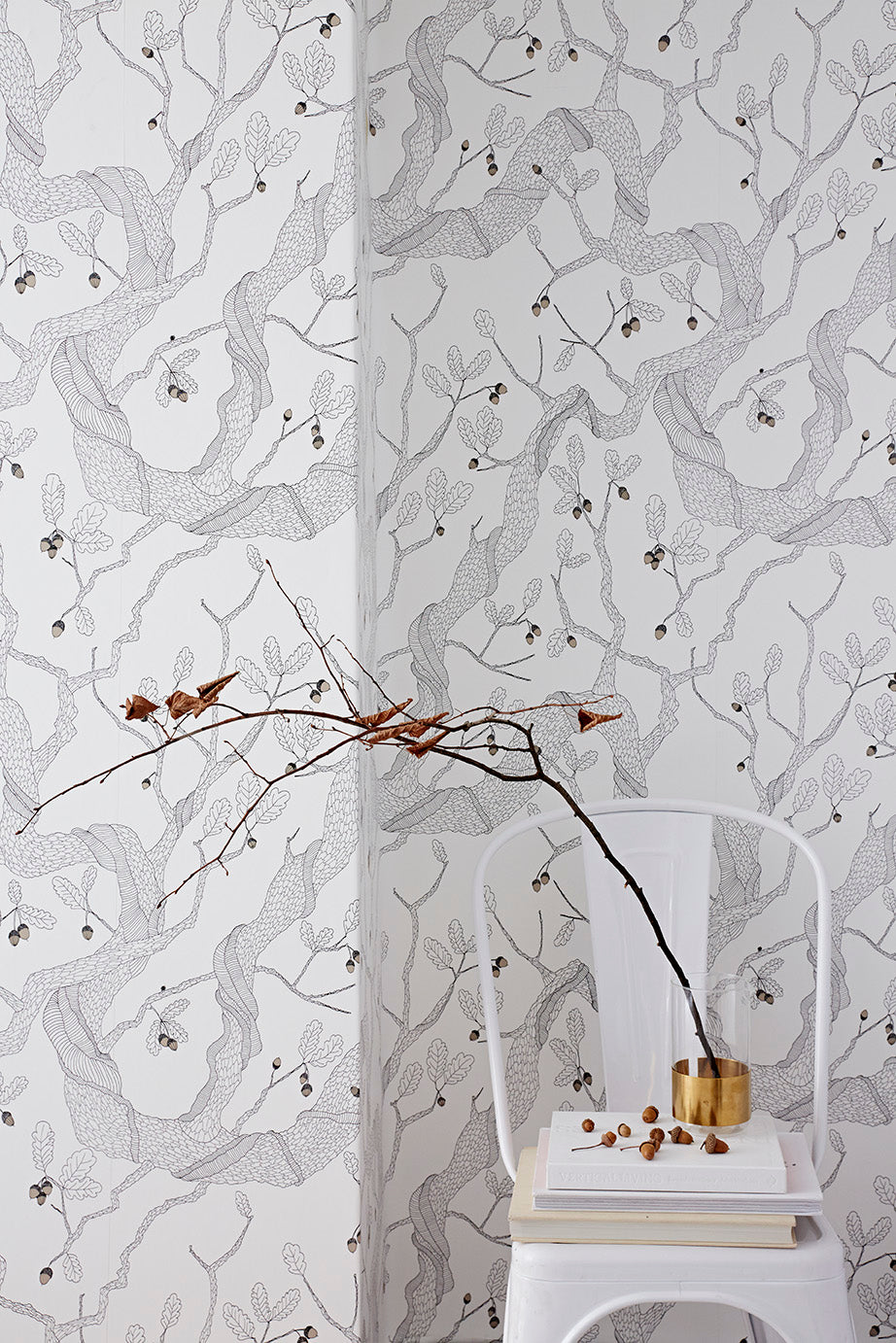 Oak Trees - White - Wallpaper Trader