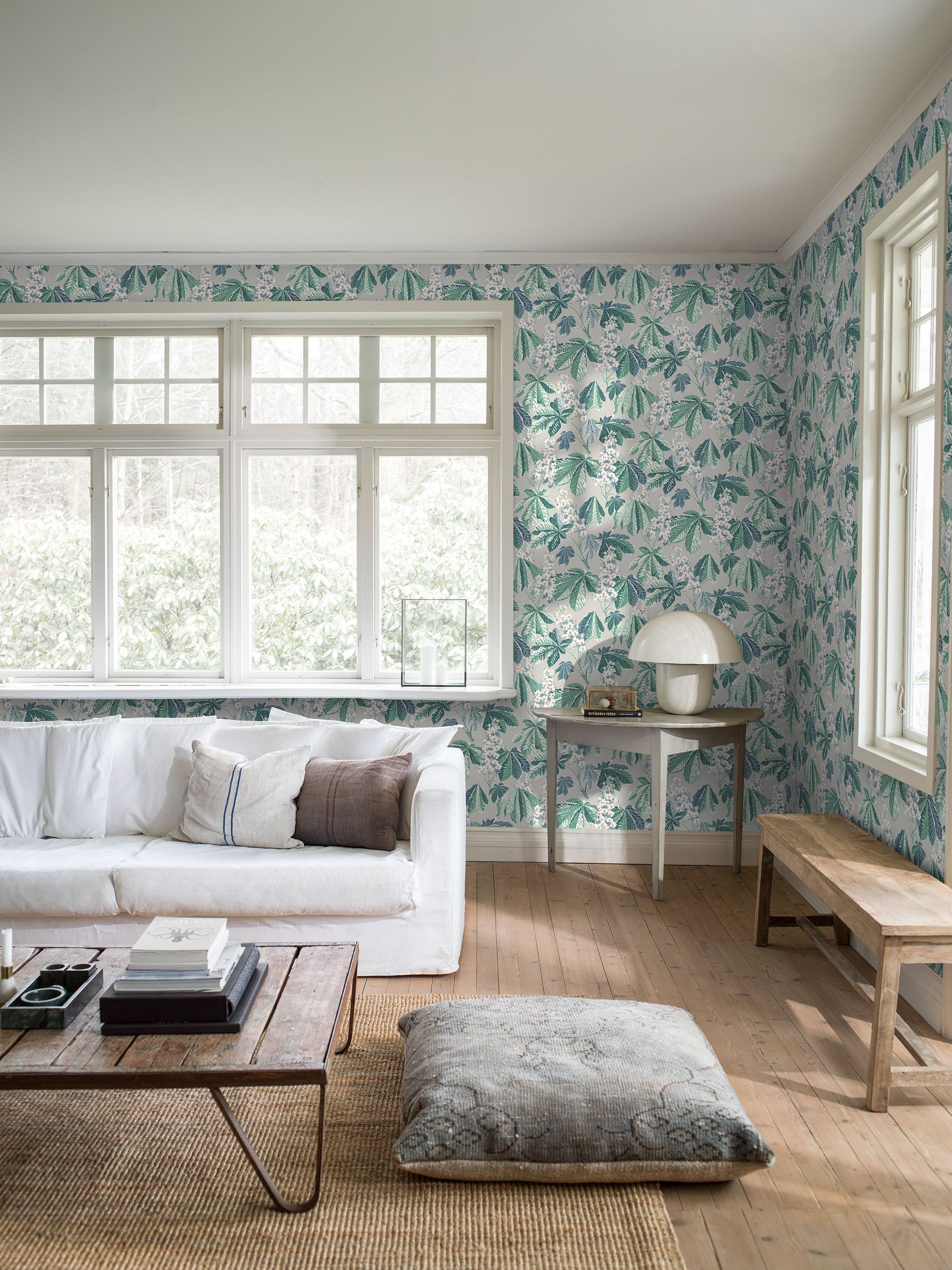 Chestnut Blossom - Grey and Green - Wallpaper Trader