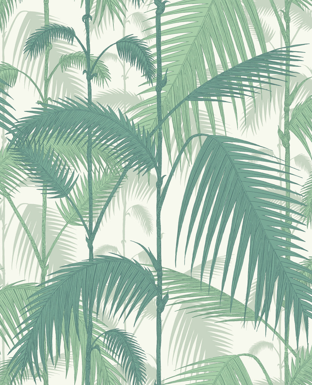 Palm Jungle - Forest Green On White - Wallpaper Trader