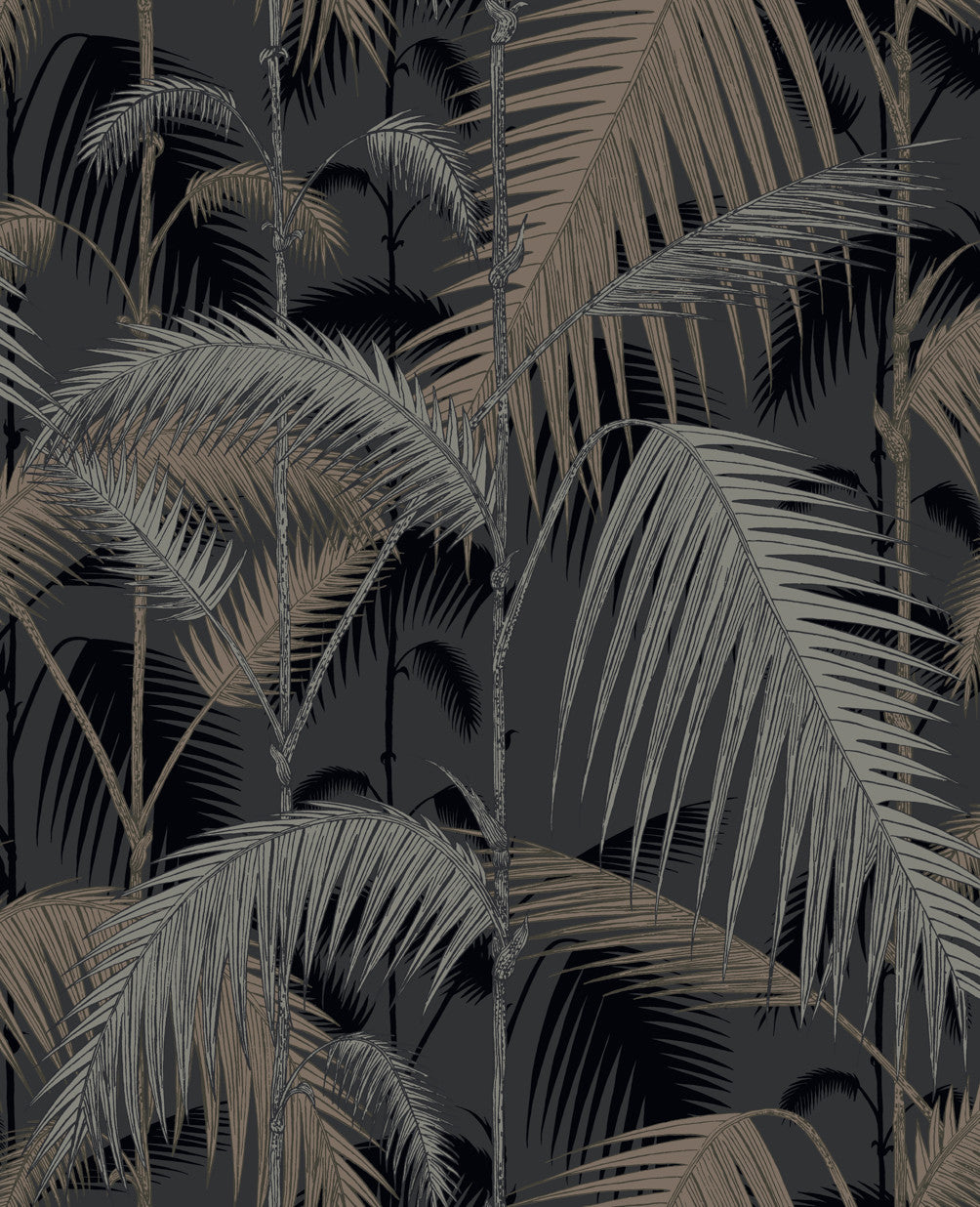 Palm Jungle - Silvers On Black - Wallpaper Trader