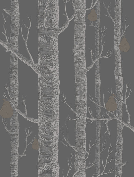 Woods & Pears - Charcoal, Gold & Linen - Wallpaper Trader