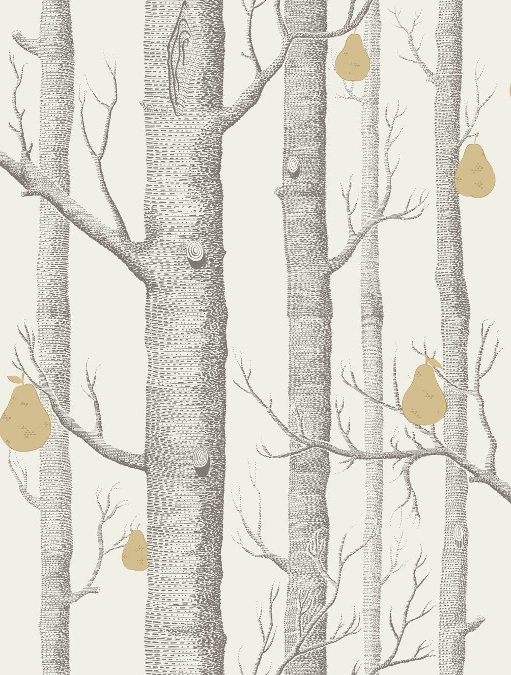 Woods & Pears - White, Gilver & Charcoal - Wallpaper Trader