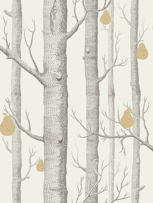 Woods & Pears - White, Gilver & Charcoal - Wallpaper Trader