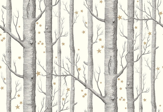 Woods & Stars - Black & White - Wallpaper Trader