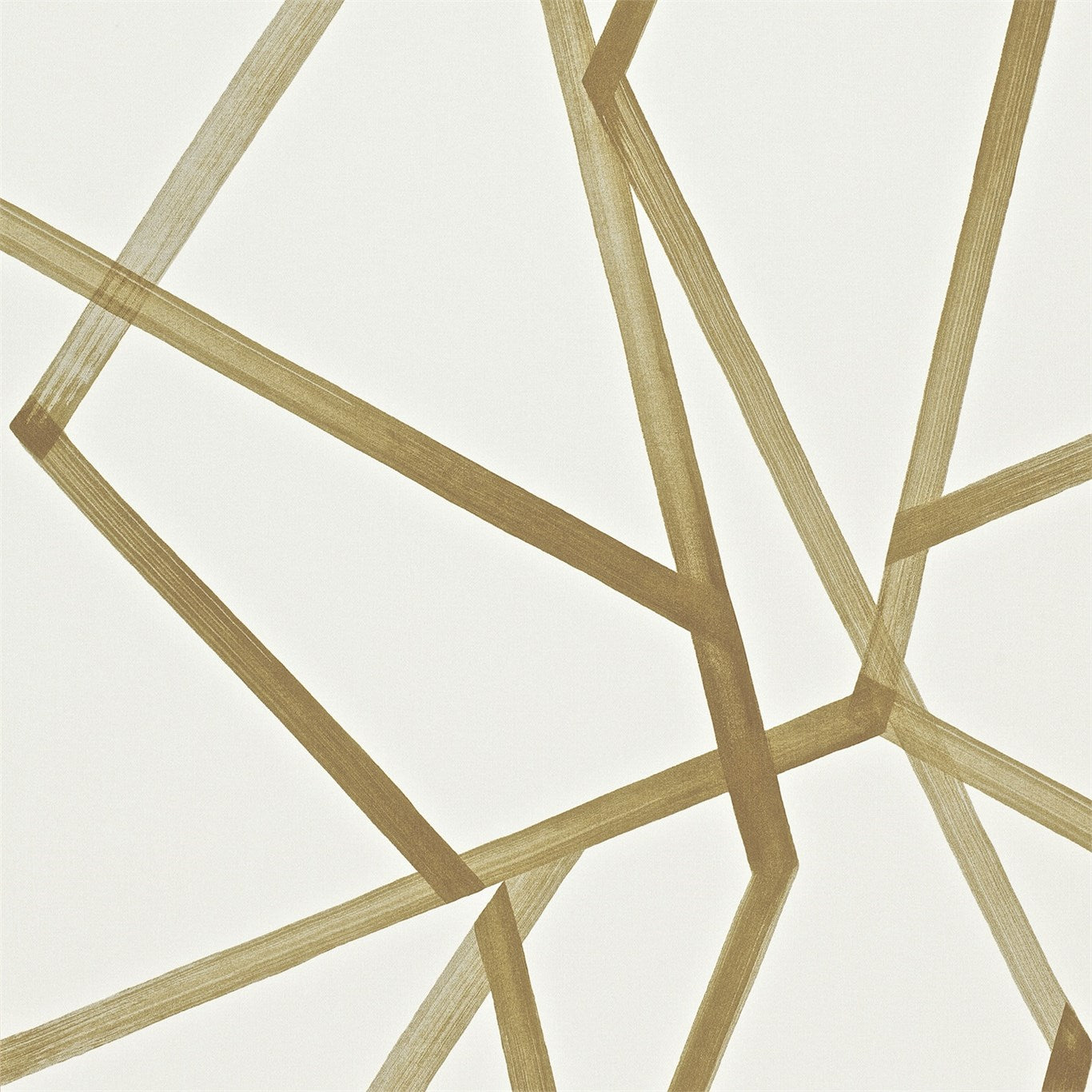Cool mid century modern wallpaper featuring large scale brushstroke geometric lines by Harlequin, this colour is mustard gold on on ivory, Sumi Wallpaper by Harlequin product code 110884
