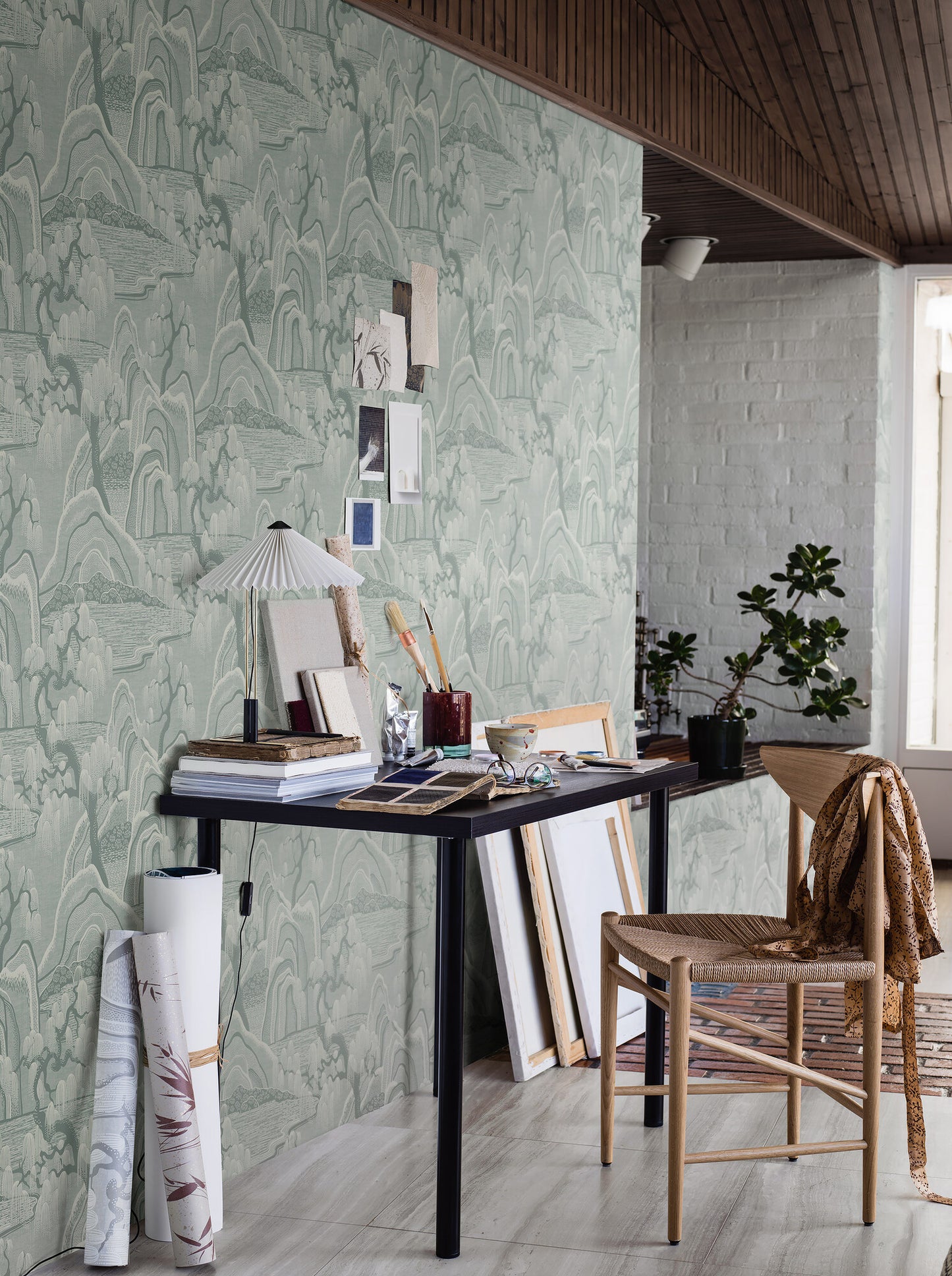 Indigo Garden -Turquoise & Leaf Green - Wallpaper Trader