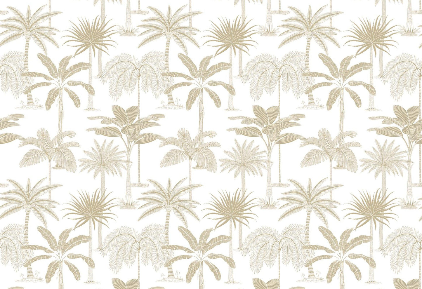 Royal Palms - Gold on White - Wallpaper Trader