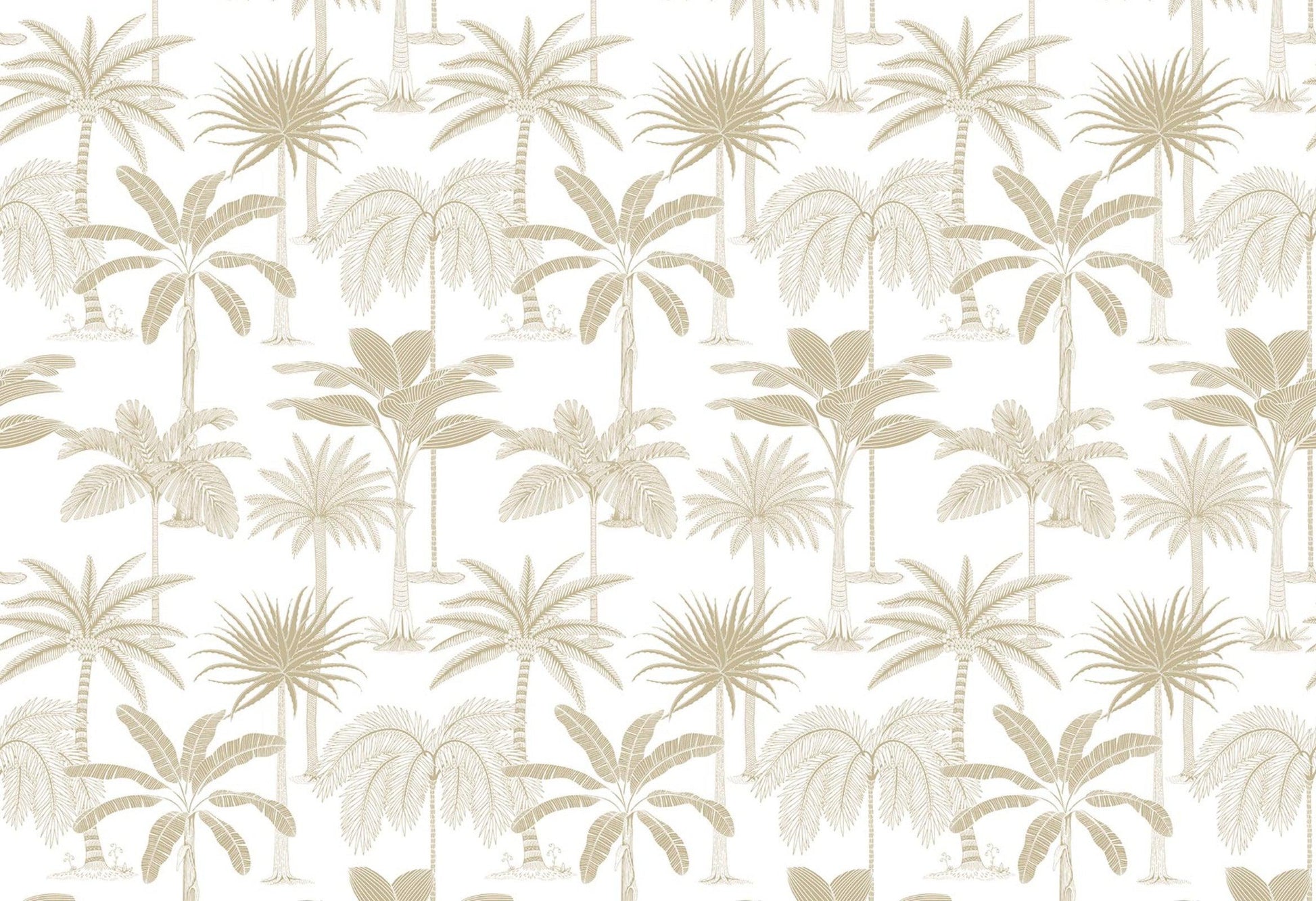 Royal Palms - Gold on White - Wallpaper Trader