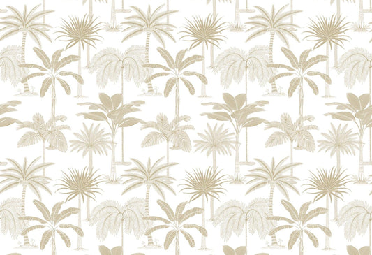 Royal Palms - Gold on White - Wallpaper Trader