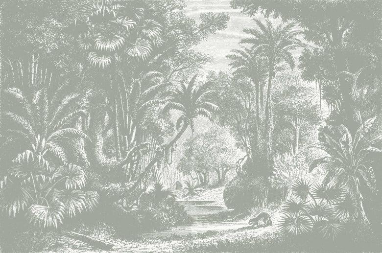 Lost in Goa Jungle Wall Mural - Grey - Wallpaper Trader