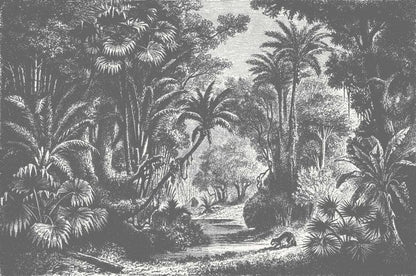 Lost in Goa Jungle Wall Mural - Monochrome - Wallpaper Trader
