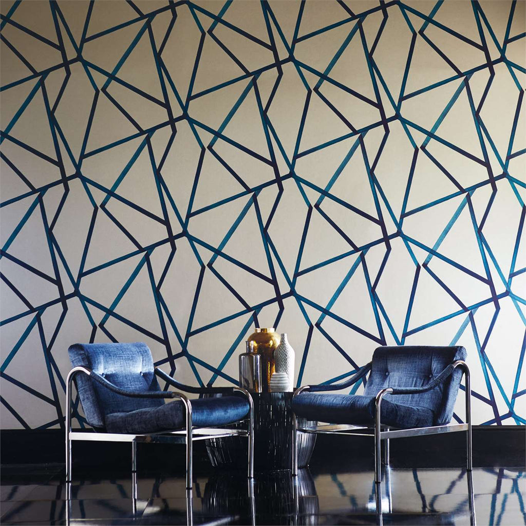 Sumi Geometric wallpaper - Indigo Blue