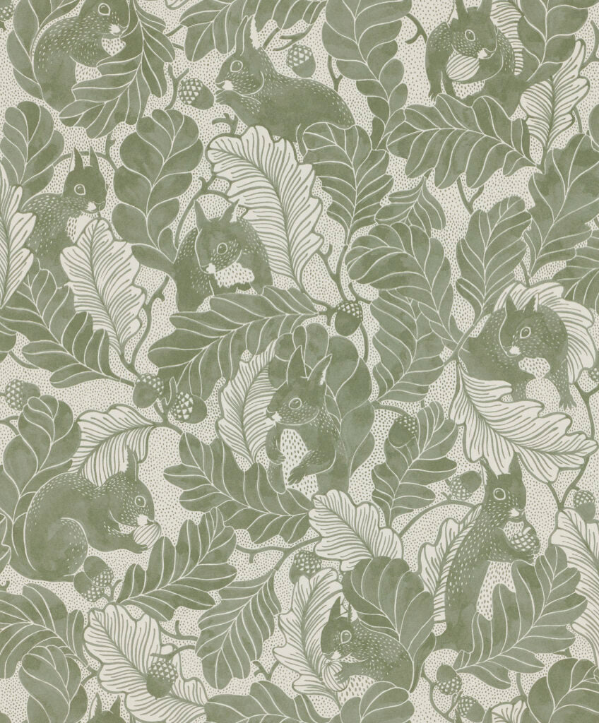 Oak Tree Tails - Green - Wallpaper Trader
