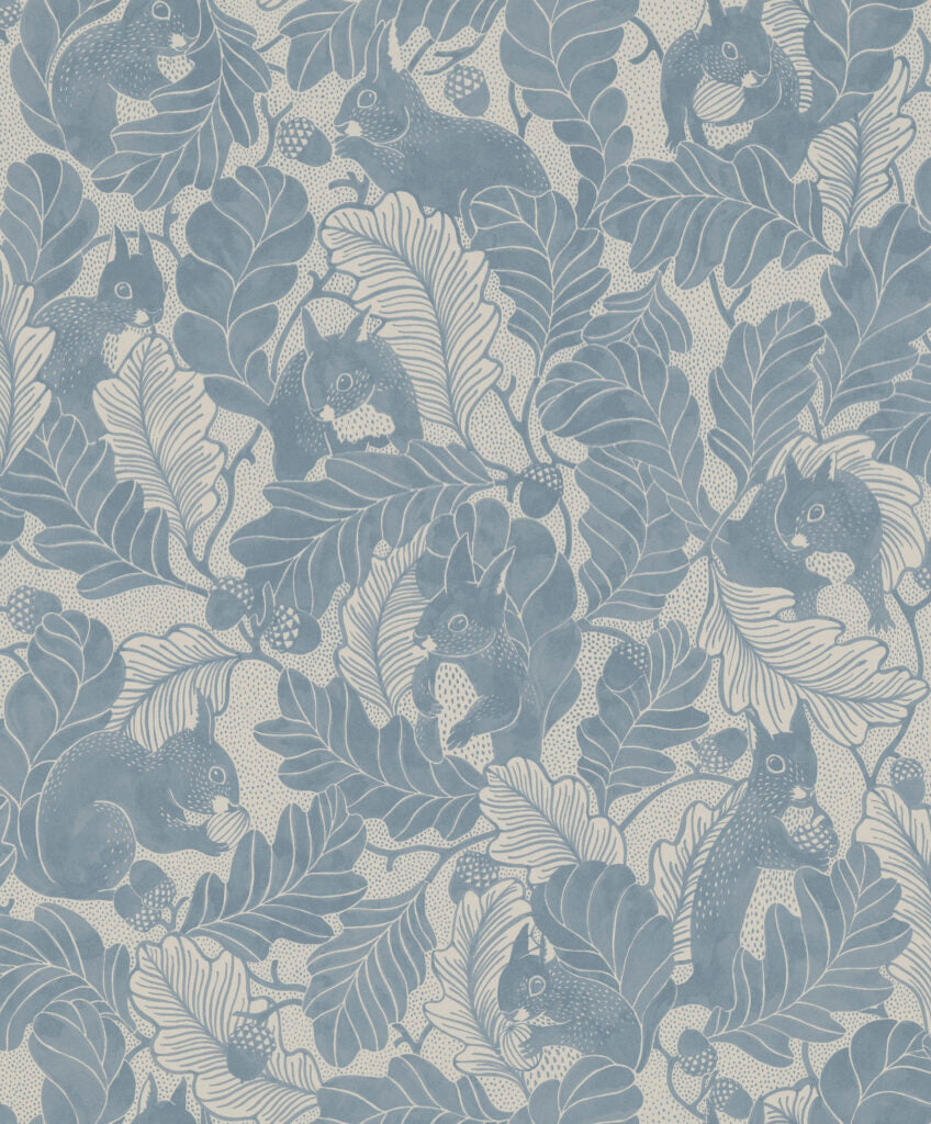 Oak Tree Tails - Blue - Wallpaper Trader