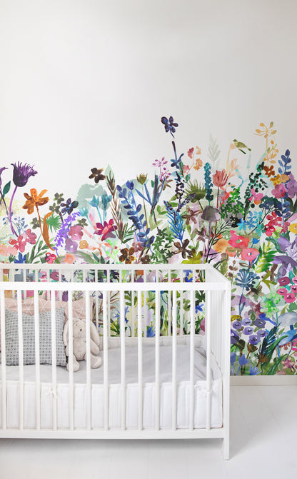 May Meadow,Pastel - White,Green,Multi & Purple - Wallpaper Trader