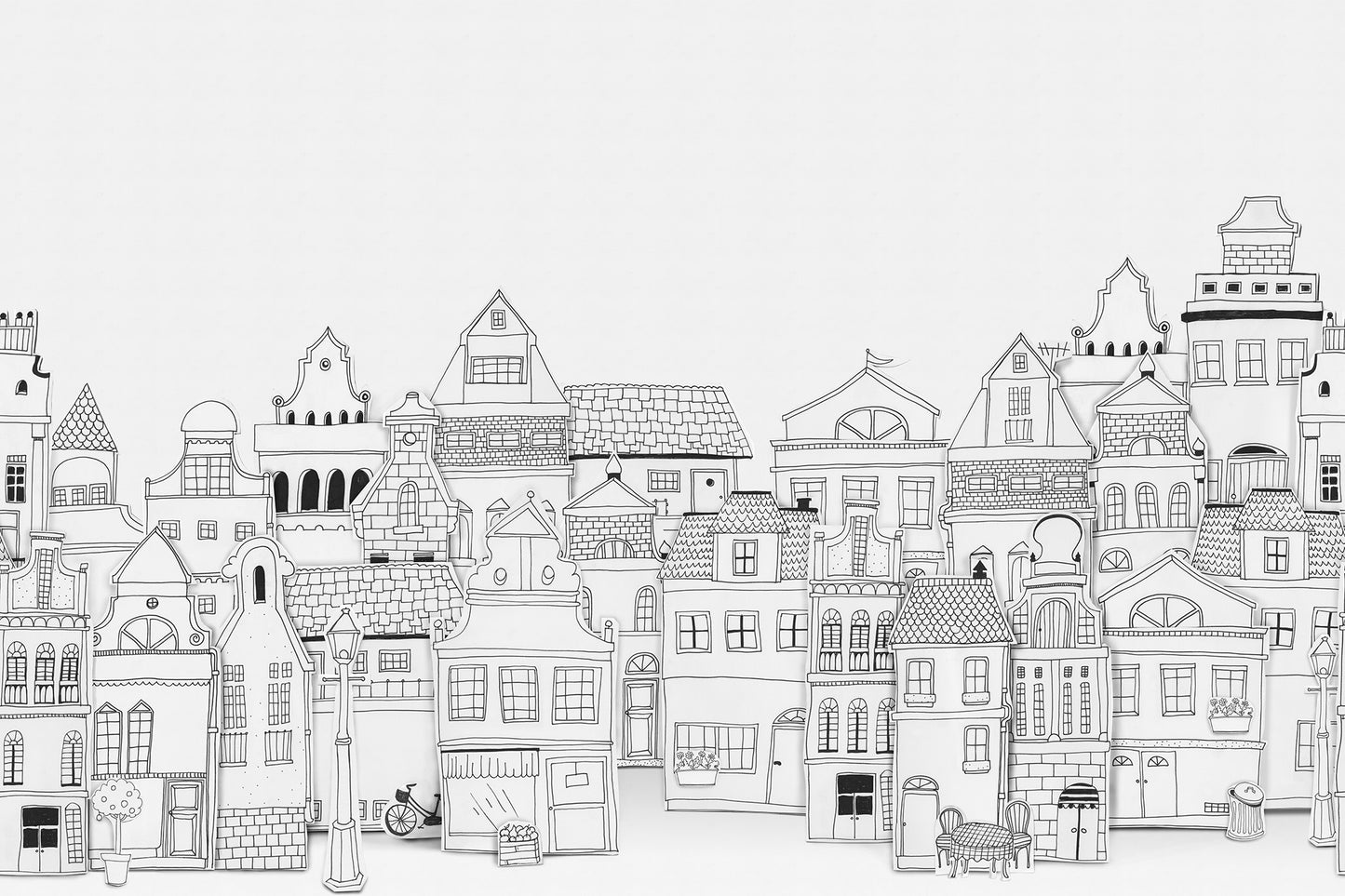 London Houses - Black & White - Wallpaper Trader