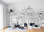London Houses - Black & White - Wallpaper Trader