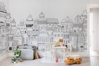 London Houses - Black & White - Wallpaper Trader