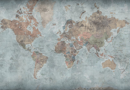 Around the World - Ocean Blue & Brown - Wallpaper Trader