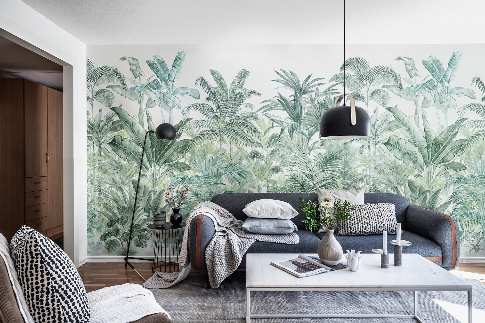 Pride Palms Emerald - serpentine - Wallpaper Trader