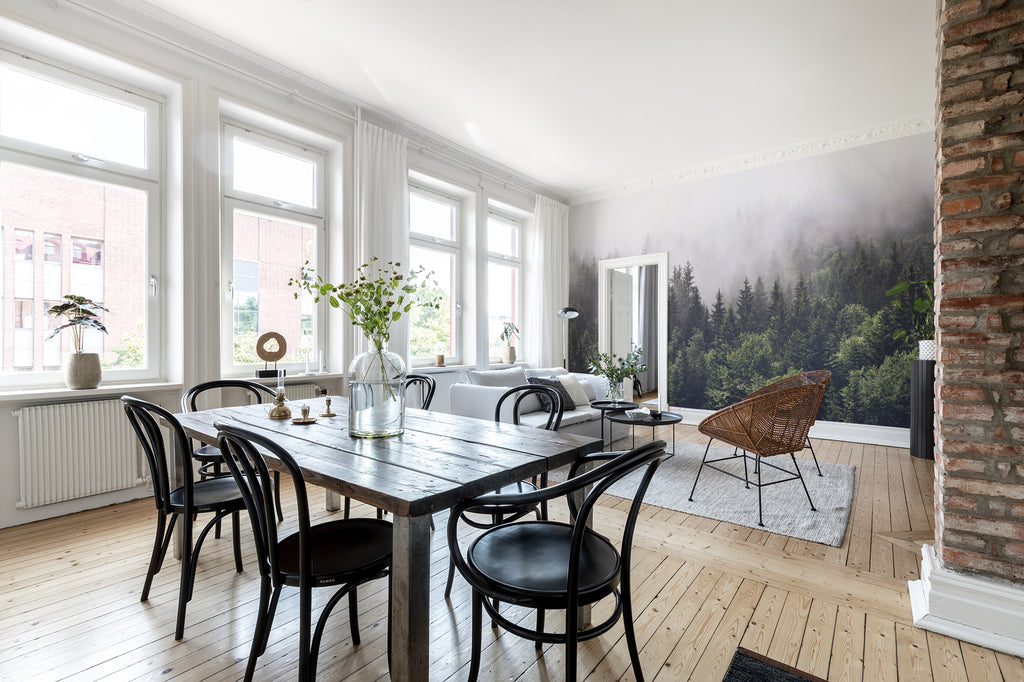 Misty Fir Forest - Leaf Green & Angle Cloud - Wallpaper Trader