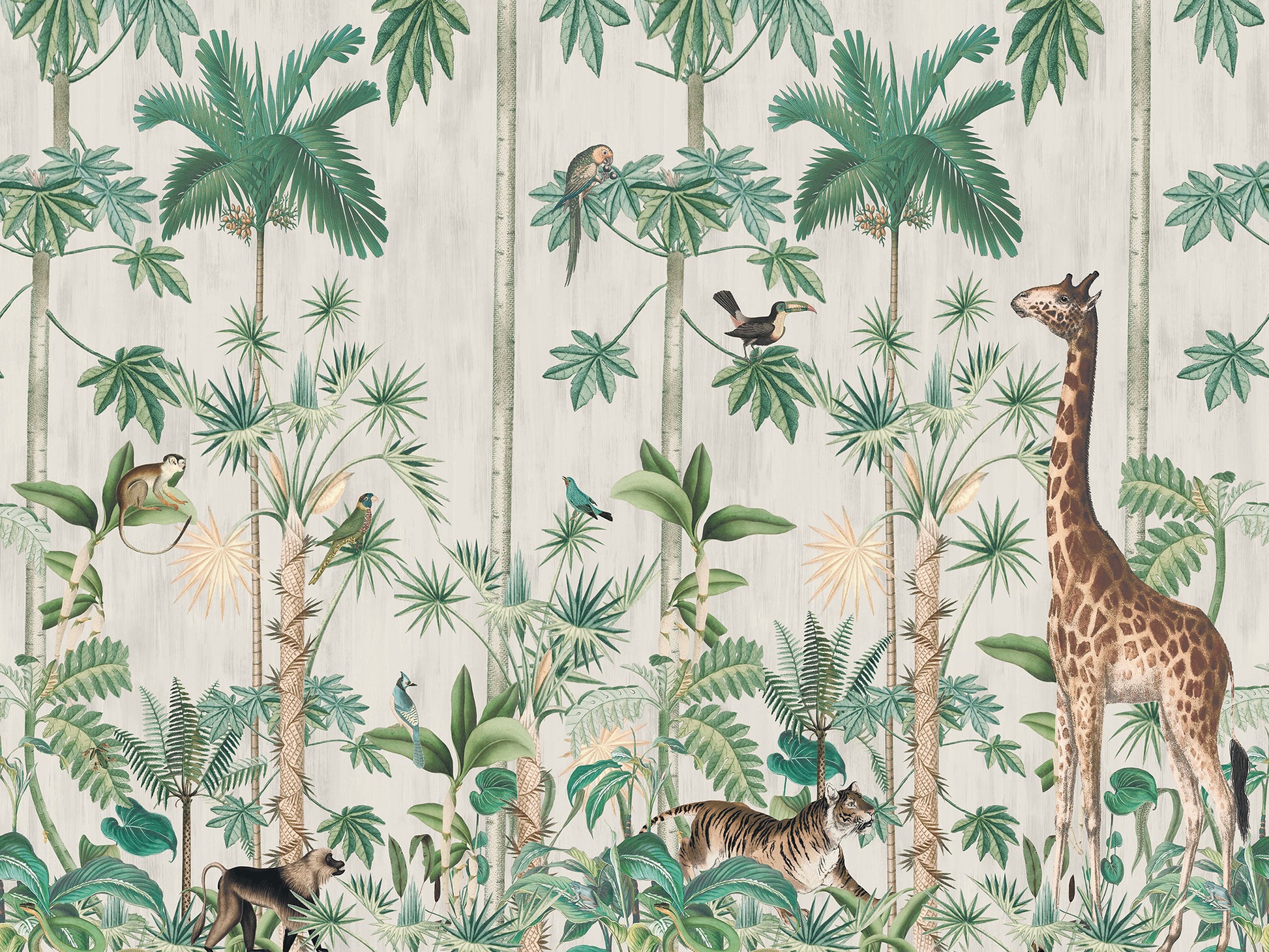 Giraffe's Stroll - Green on Grey - Wallpaper Trader