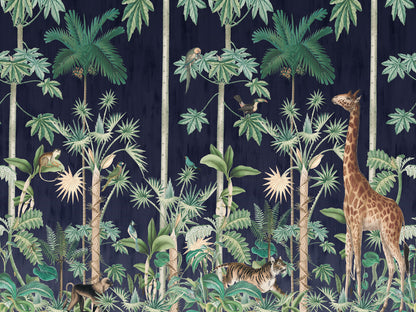 Giraffe's Stroll - Blue - Wallpaper Trader