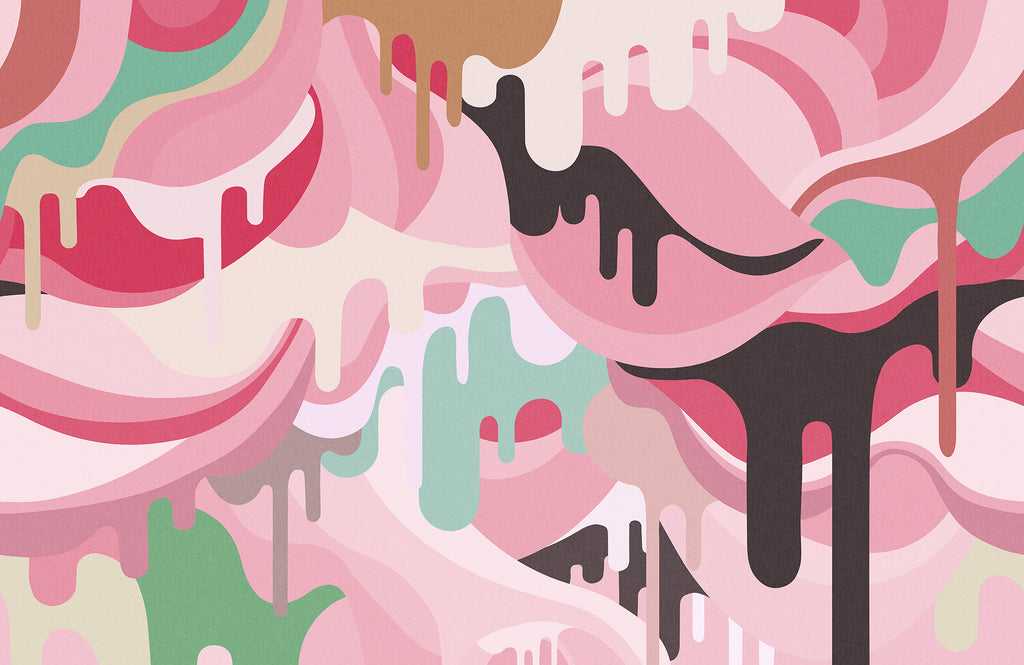 Dripping Rainbow - Pink, White & multi - Wallpaper Trader