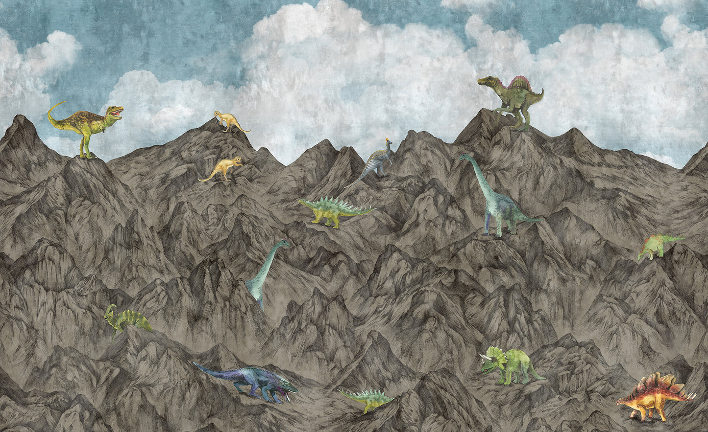 Dinosaur Mountain Day - Sky Blue and Soya Bean - Wallpaper Trader