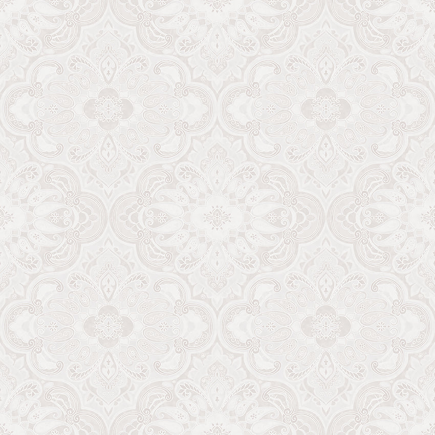 Rustic Ornament- White and Grey - Wallpaper Trader
