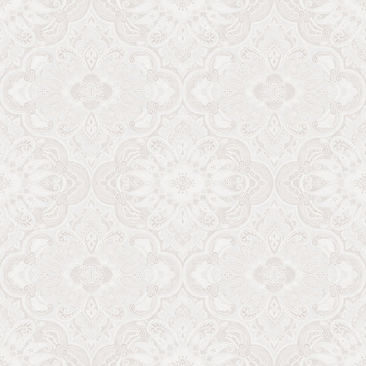Rustic Ornament- White and Grey - Wallpaper Trader