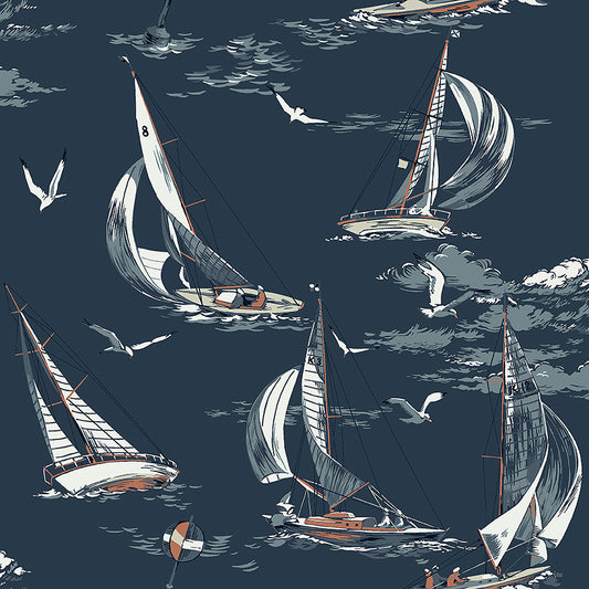 Sailboats - Blue - Wallpaper Trader
