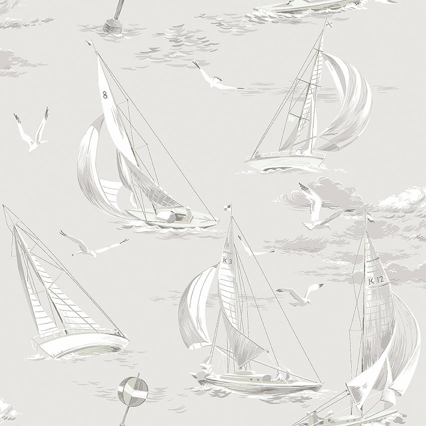 Sailboats - Grey - Wallpaper Trader