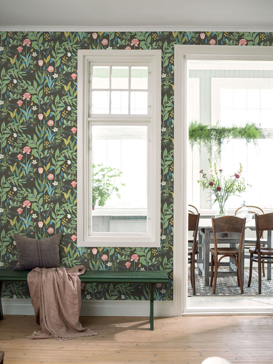Spring Garden - Black - Wallpaper Trader