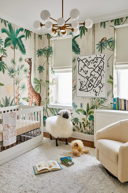 Giraffe's Stroll - Green on Grey - Wallpaper Trader