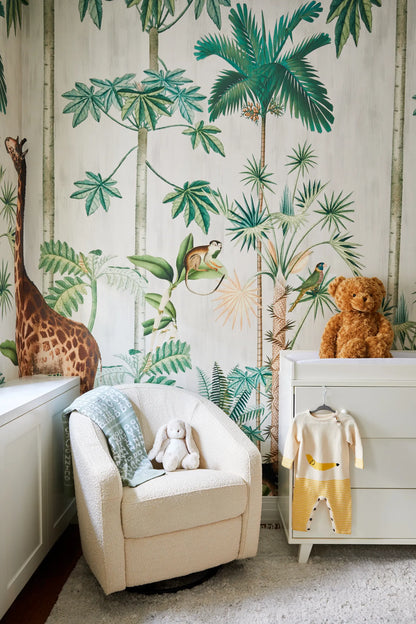 Giraffe's Stroll - Green on Grey - Wallpaper Trader