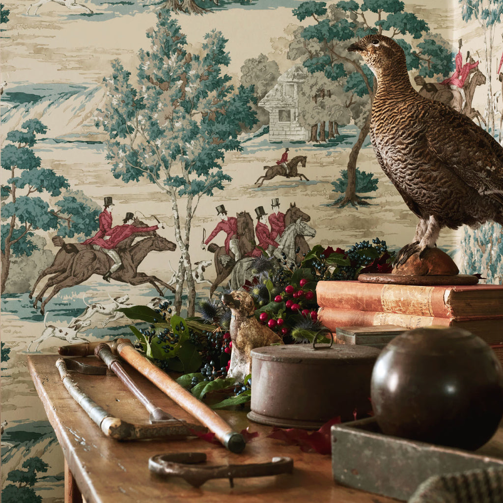 Tally Ho - Teal - Wallpaper Trader