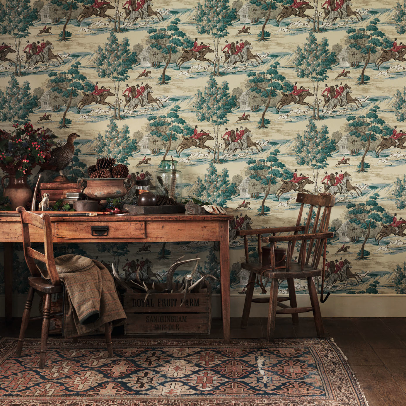 Tally Ho - Teal - Wallpaper Trader