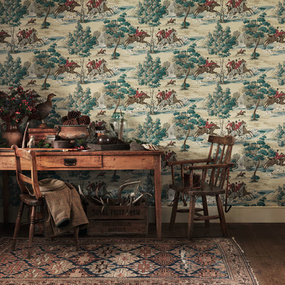 Tally Ho - Teal - Wallpaper Trader