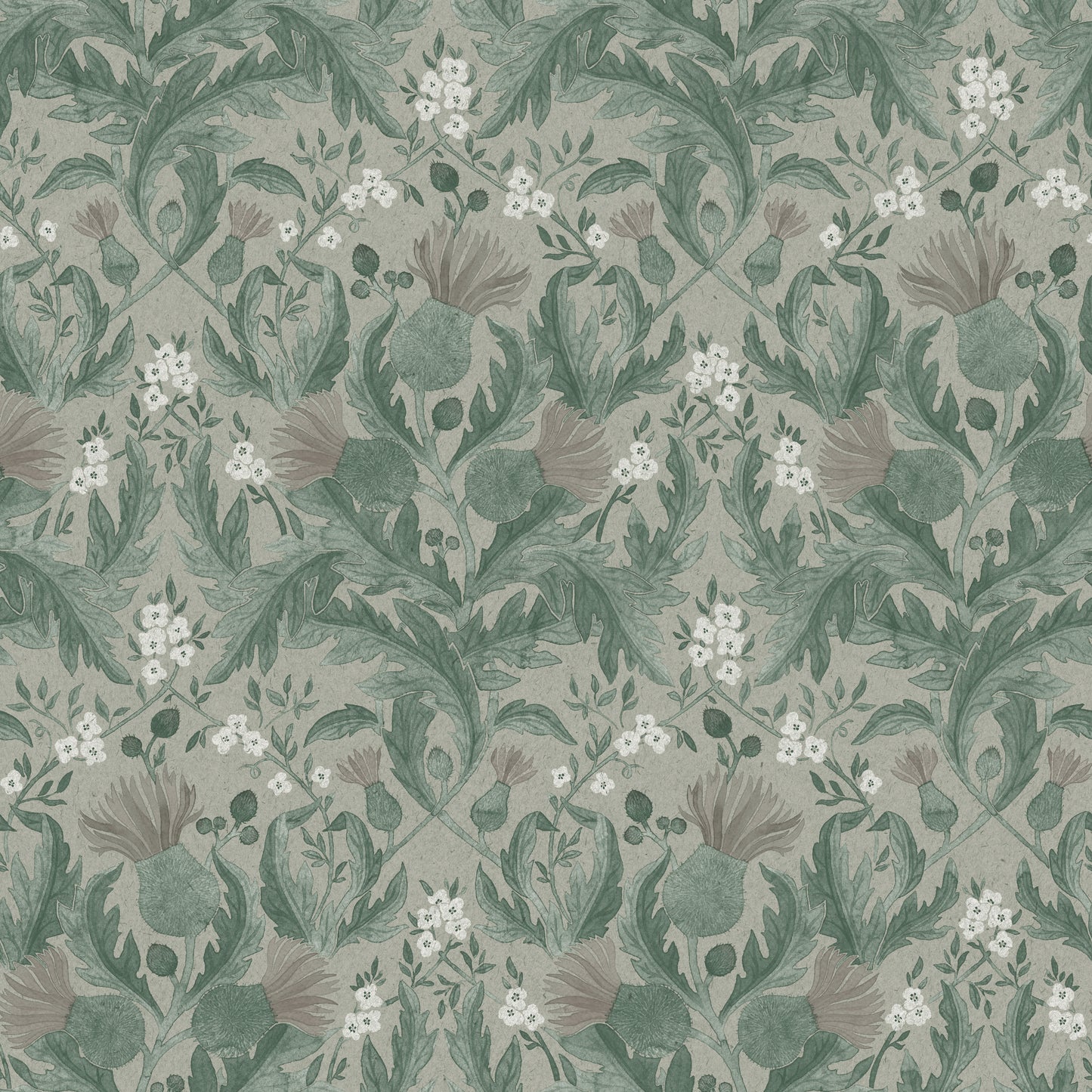 Thistle - Green and Neutrals - Wallpaper Trader
