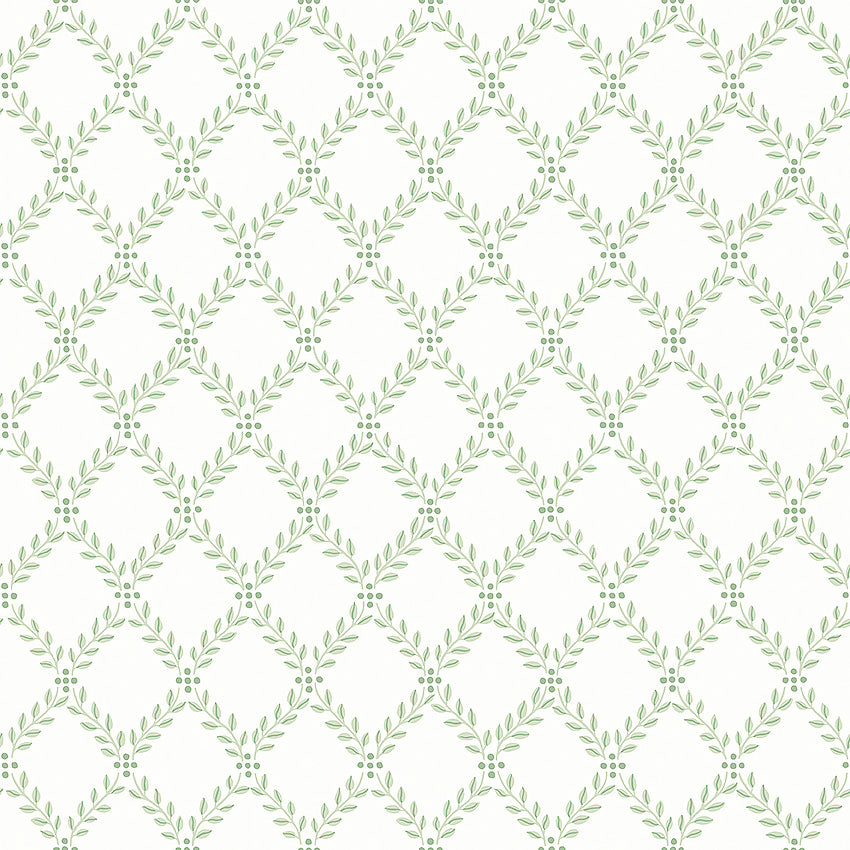Trellis Leaves - Green ,White - Wallpaper Trader