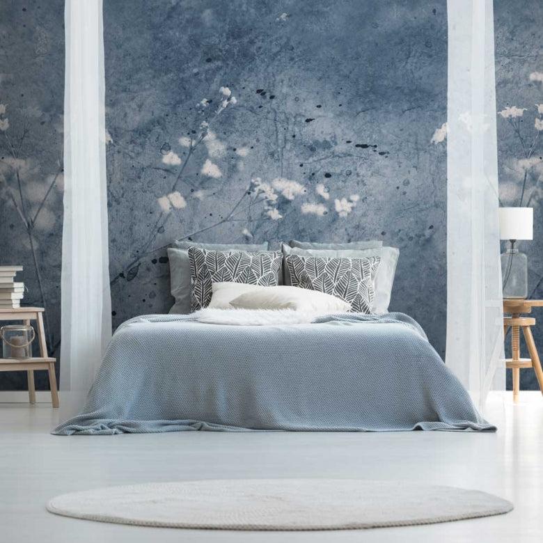 Vintage Summer Floral Wall Mural in Blue - Wallpaper Trader