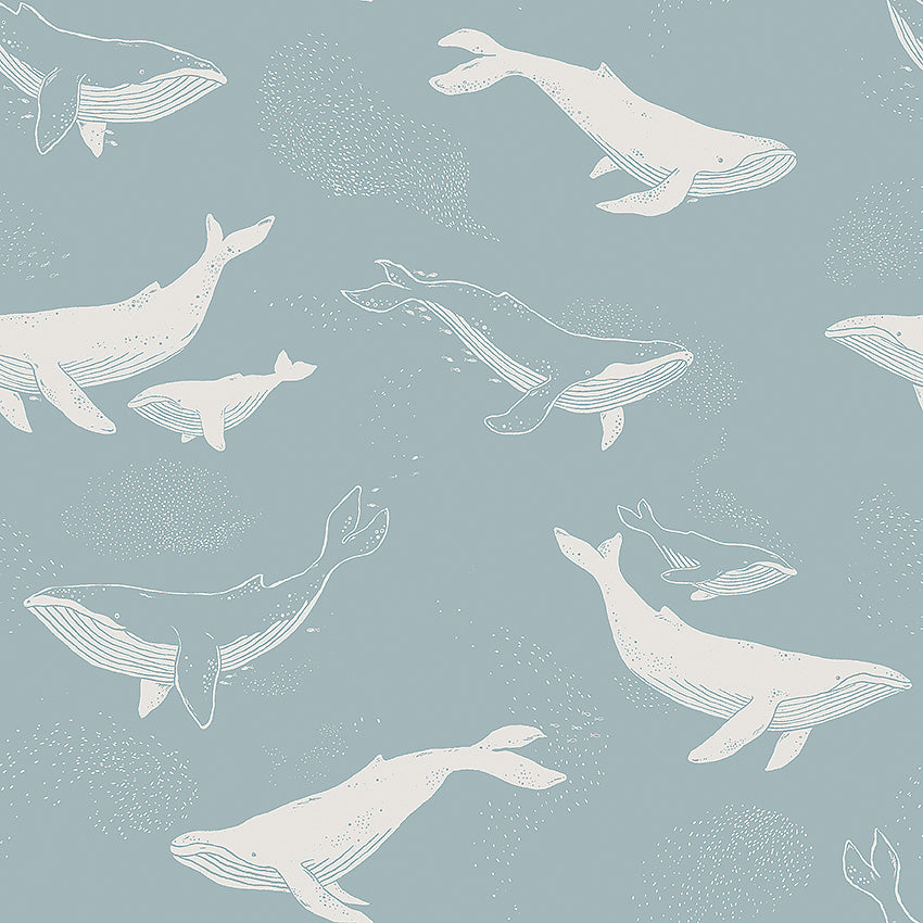 Whales - Grey and Blue - Wallpaper Trader