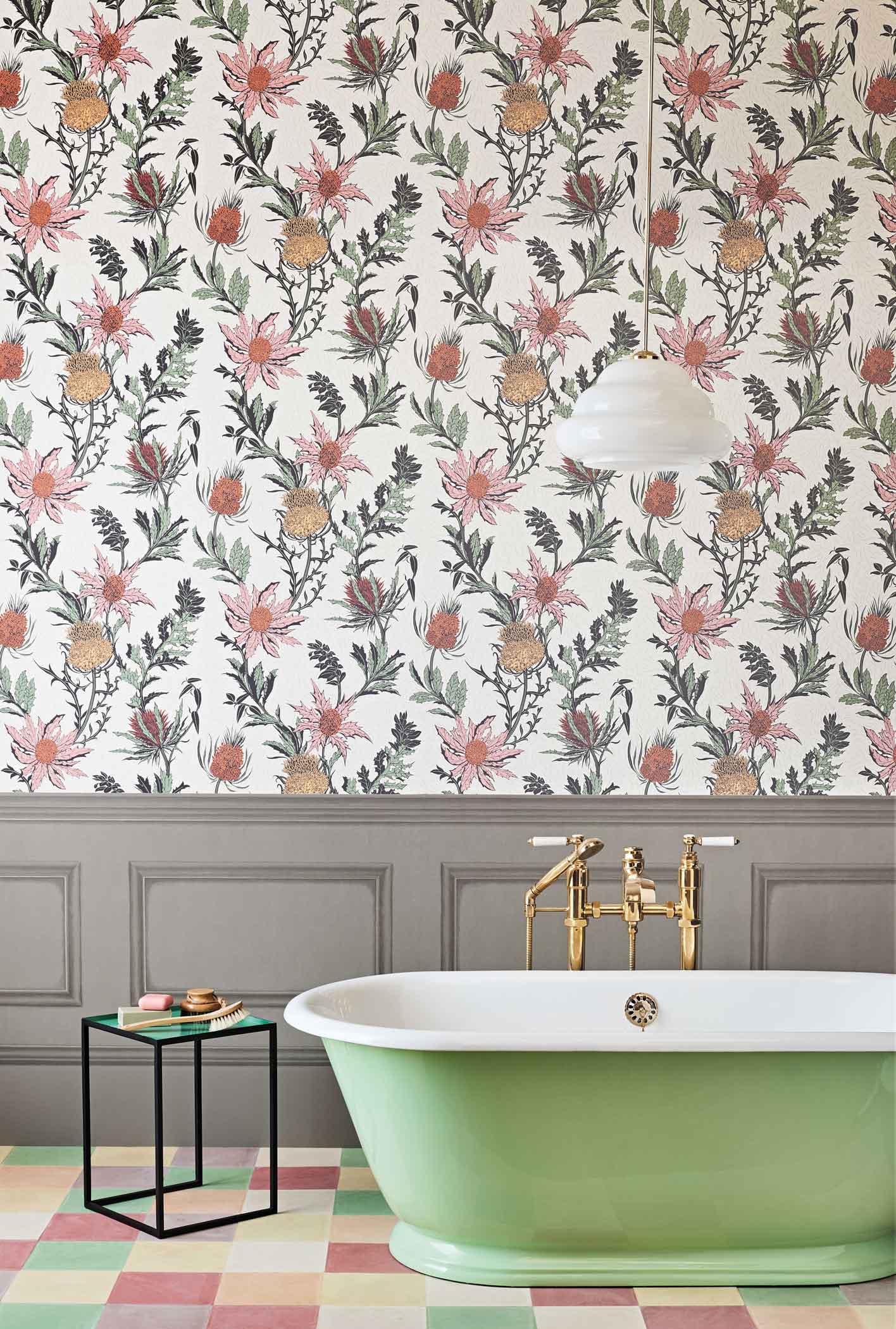 Thistle- Touch of Rouge and Rich Rouge on White - Wallpaper Trader