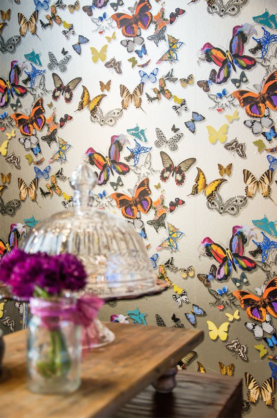 Butterfly Parade - Taupe - Wallpaper Trader