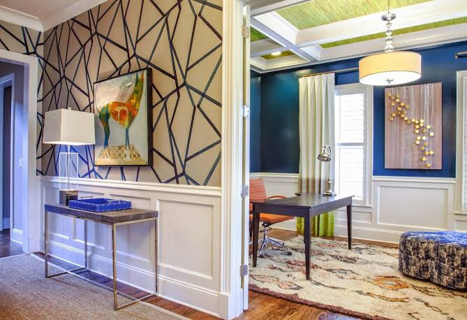 Sumi Geometric wallpaper - Indigo Blue (3)