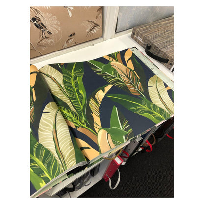 Lush Palms - Green on Blue - Wallpaper Trader