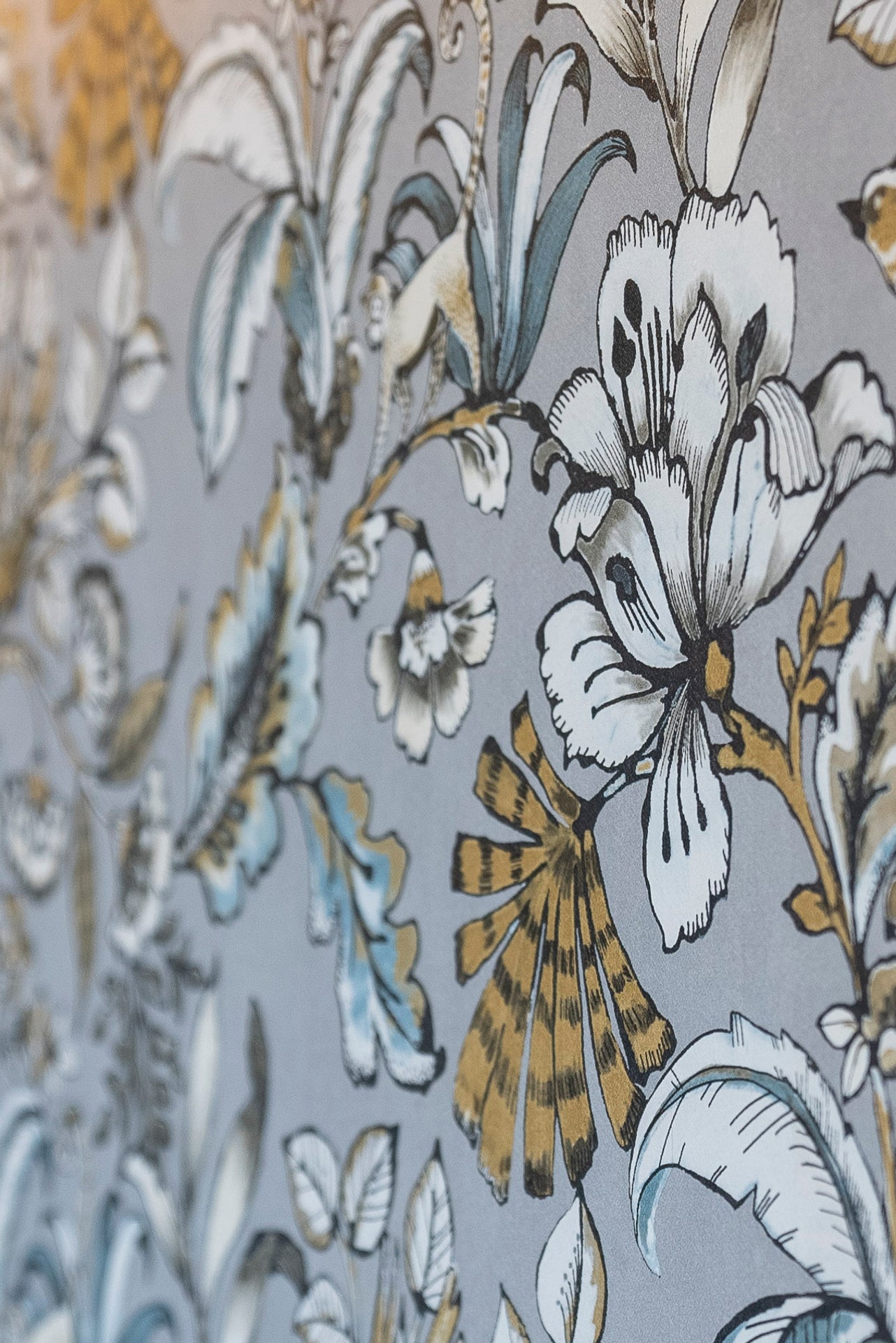 Paiony Floral - Grey - Wallpaper Trader